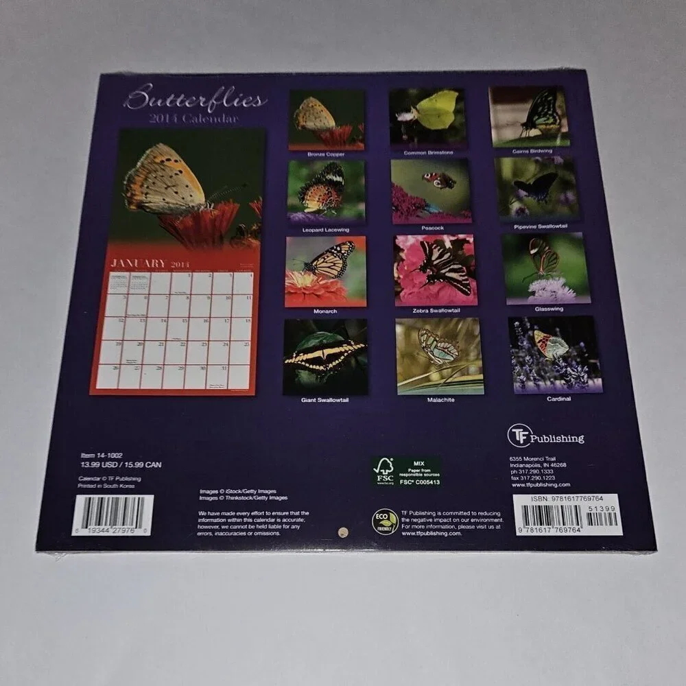 7 Dups 2014 Butterflies Calendar Lot 12x12 Prop (dates line up with 2025) SEALED